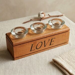 Handcrafted LOVE Triple Votive Wood Block Candle Holder Rustic Farmhouse Decor